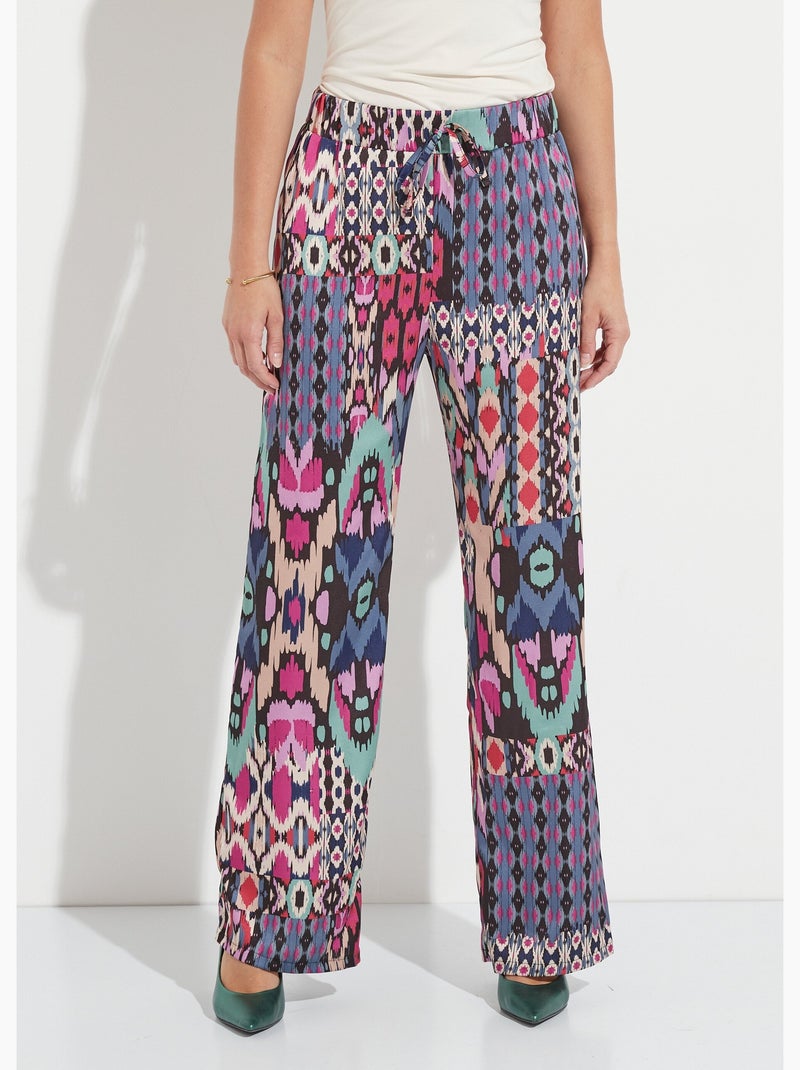 Pantalon large taille élastiquée satin imprimé - Afibel Multicolore - Kiabi