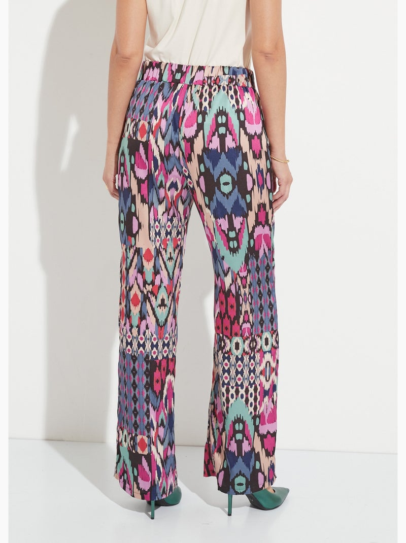 Pantalon large taille élastiquée satin imprimé - Afibel Multicolore - Kiabi