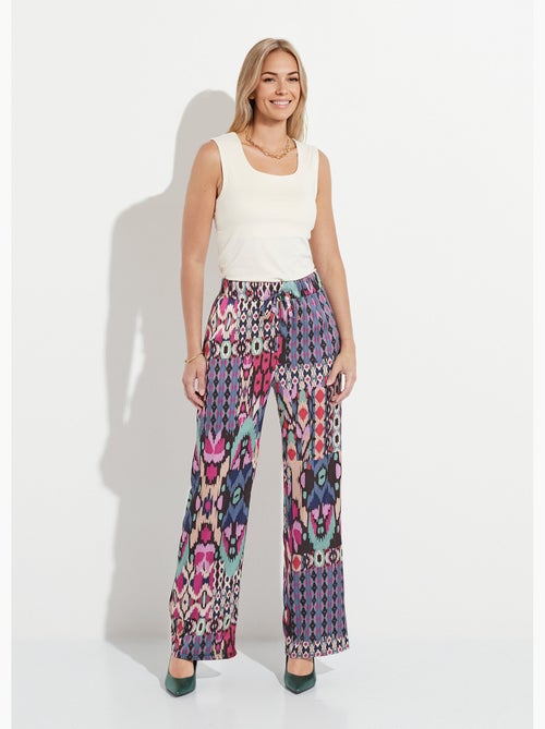 Pantalon large taille élastiquée satin imprimé - Afibel - Kiabi