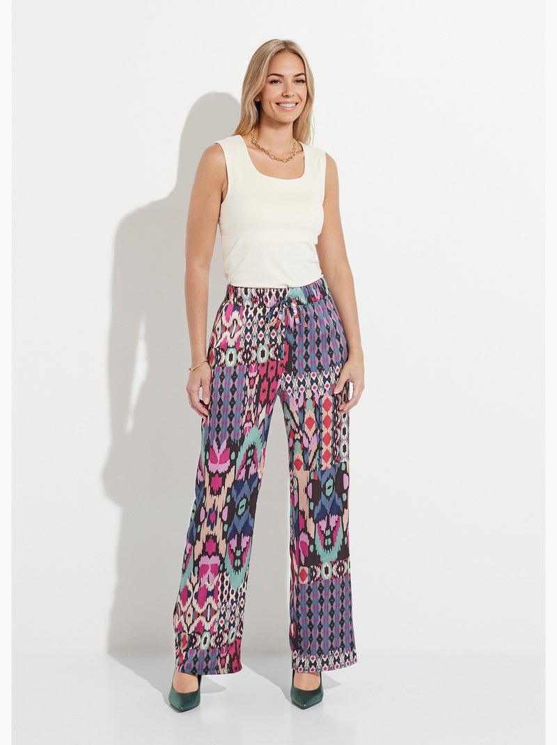Pantalon large taille élastiquée satin imprimé - Afibel Multicolore - Kiabi