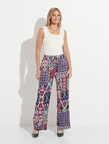 Pantalon large taille élastiquée satin imprimé