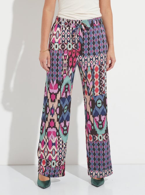 Pantalon large taille élastiquée satin imprimé - Kiabi