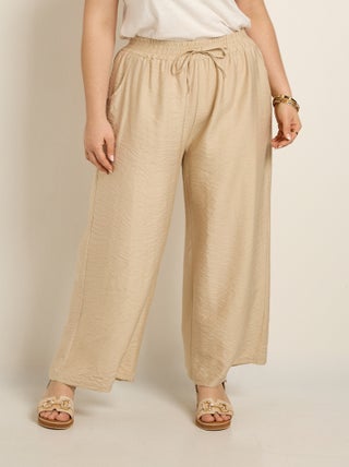 Pantalon large taille élastiquée, uni