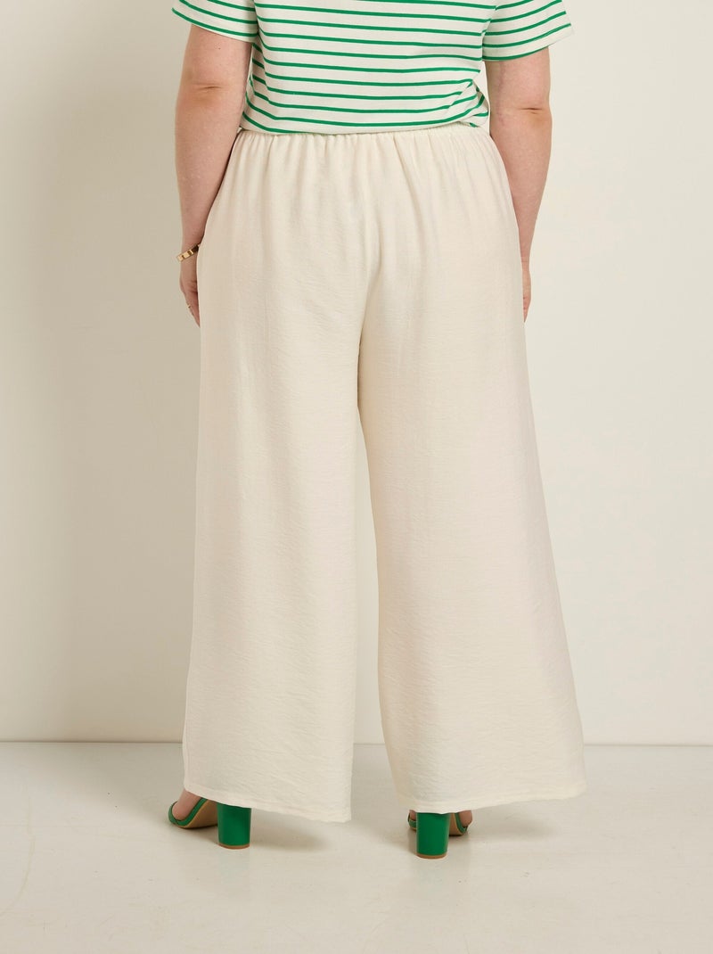 Pantalon large taille élastiquée, uni Ecru - Kiabi