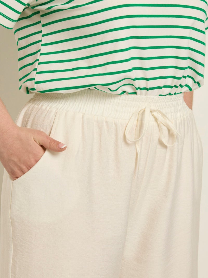 Pantalon large taille élastiquée, uni Ecru - Kiabi