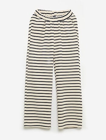 Pantalon large taille haute femme en maille légère