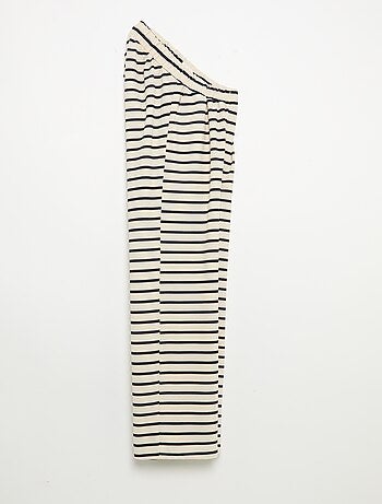 Pantalon large taille haute femme en maille légère