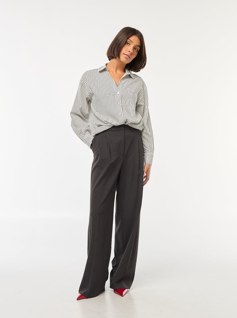 Pantalon large taille haute à 5 poches Gris - Kiabi