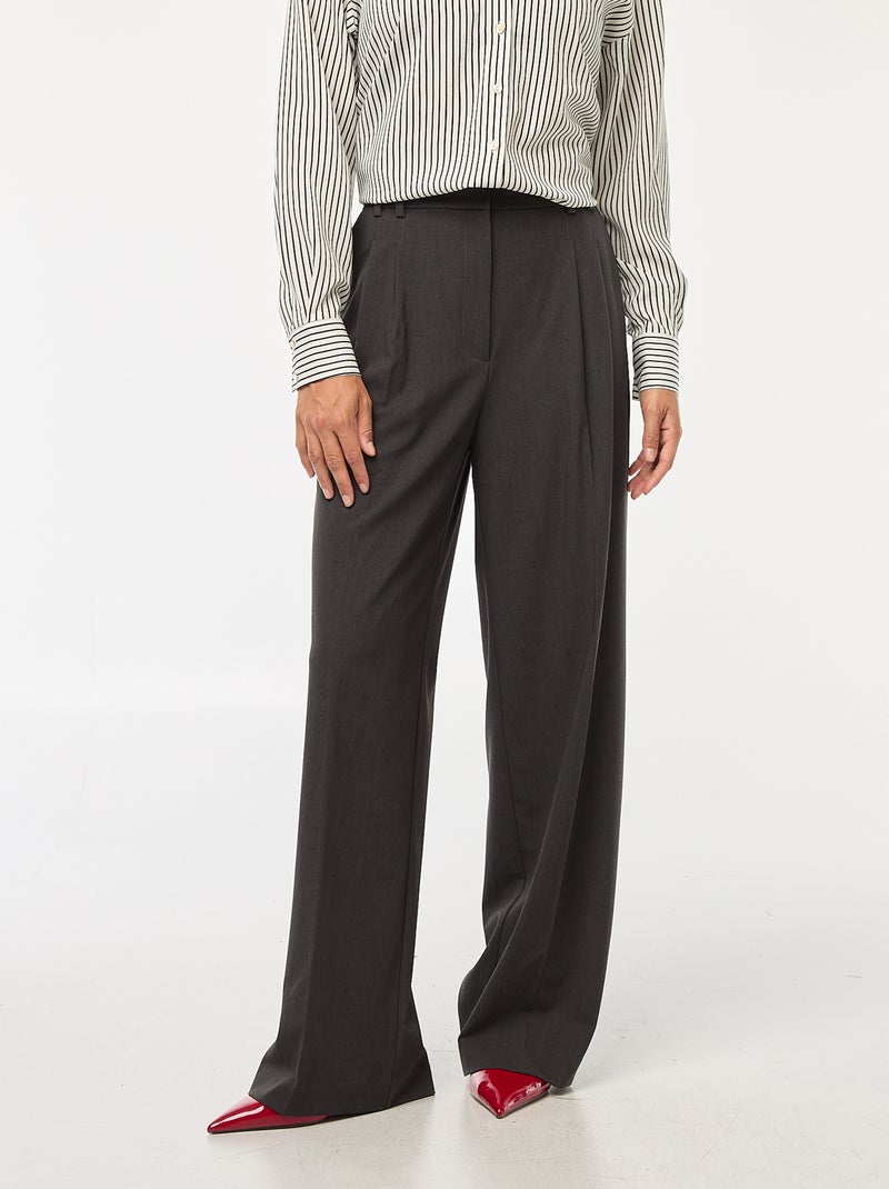 Pantalon large taille haute à 5 poches Gris - Kiabi
