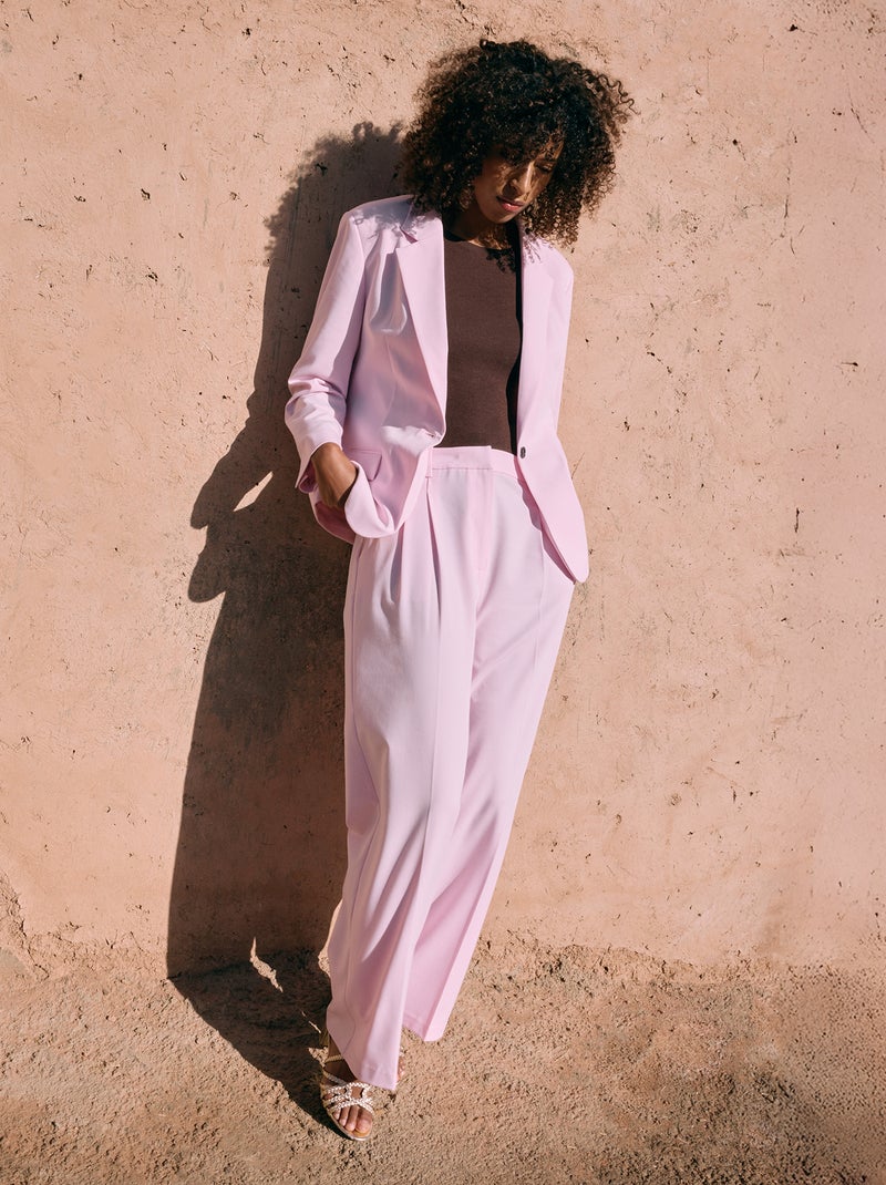 Pantalon large taille haute à 5 poches Rose - Kiabi