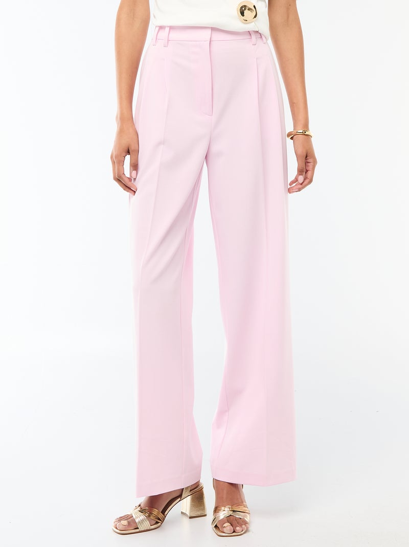 Pantalon large taille haute à 5 poches Rose - Kiabi