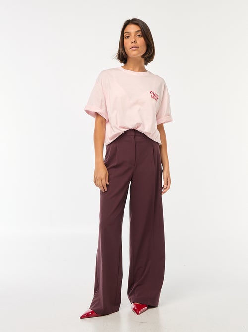 Pantalon large taille haute à 5 poches - Kiabi