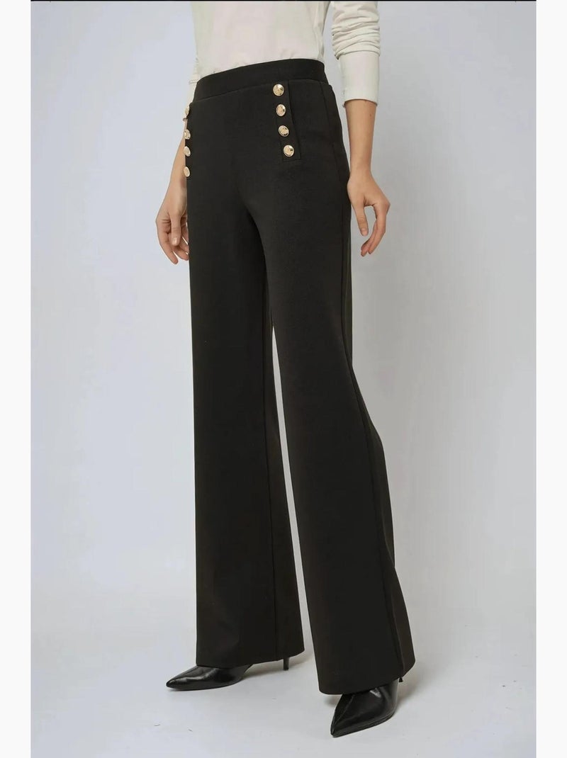 Pantalon large taille haute à détails boutonnés hiccup Noir - Kiabi