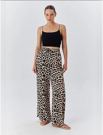 Pantalon large taille haute à imprimé léopard mixray
