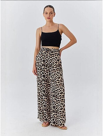 Pantalon large taille haute à imprimé léopard mixray