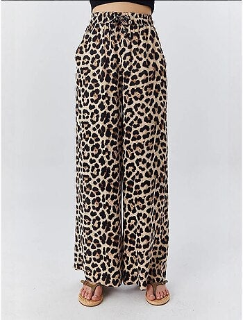 Pantalon large taille haute à imprimé léopard mixray