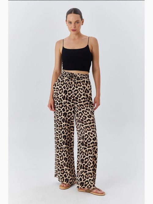 Pantalon large taille haute à imprimé léopard mixray - Kiabi