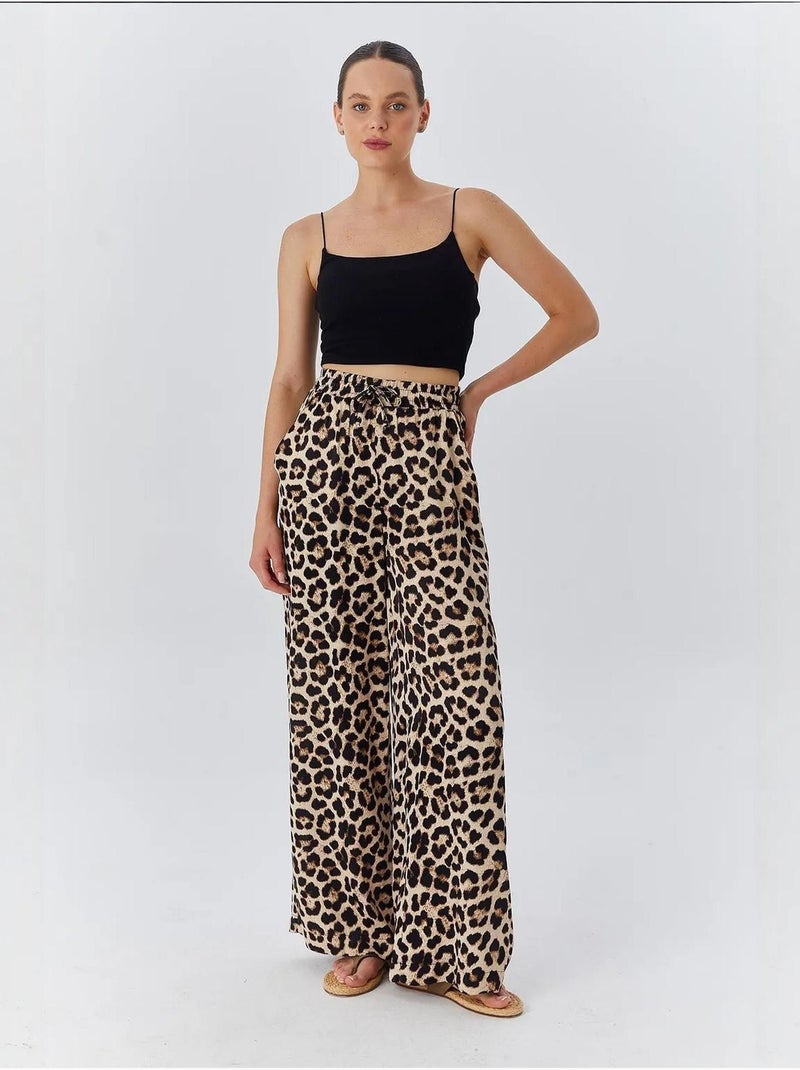 Pantalon large taille haute à imprimé léopard mixray Beige argile - Kiabi