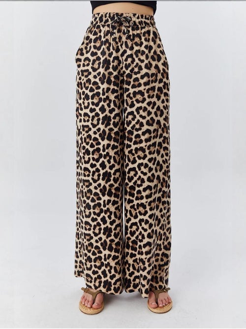 Pantalon large taille haute à imprimé léopard mixray - Kiabi