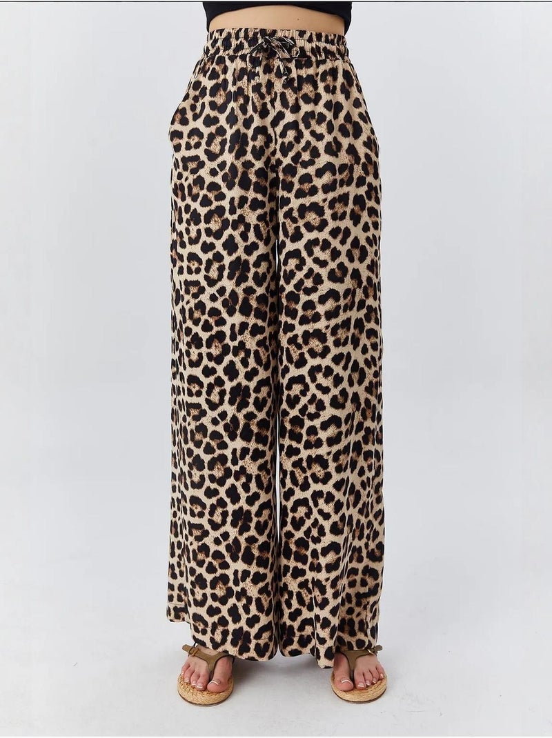 Pantalon large taille haute à imprimé léopard mixray Beige argile - Kiabi