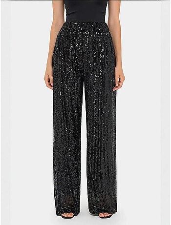 Pantalon large taille haute à paillettes