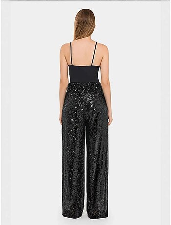 Pantalon large taille haute à paillettes