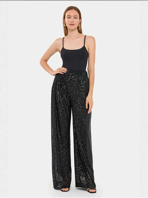 Pantalon large taille haute à paillettes - Kiabi Pantalon large taille haute à paillettes - Kiabi