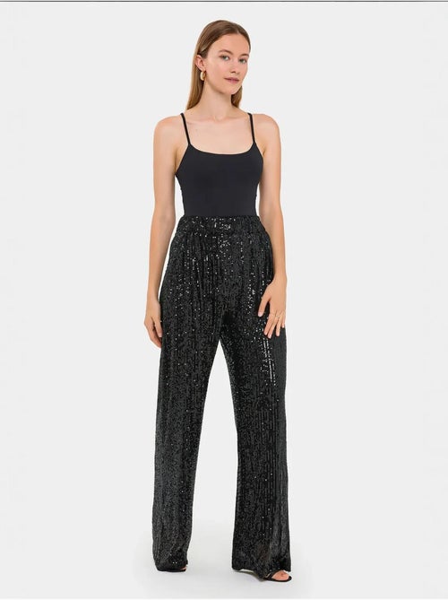 Pantalon large taille haute à paillettes - Kiabi Pantalon large taille haute à paillettes - Kiabi