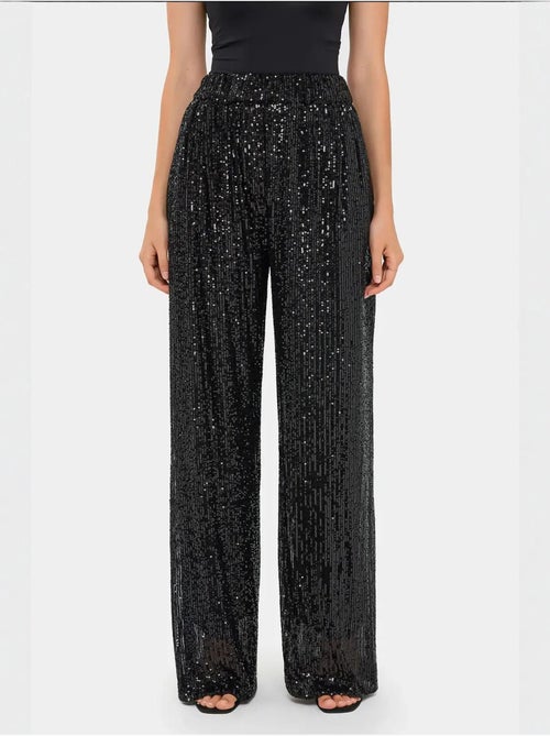 Pantalon large taille haute à paillettes - Kiabi Pantalon large taille haute à paillettes - Kiabi