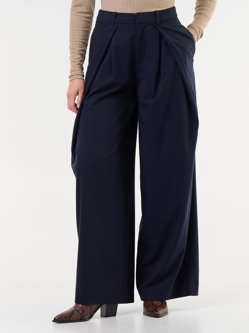 Pantalon large taille haute à pinces Bleu - Kiabi