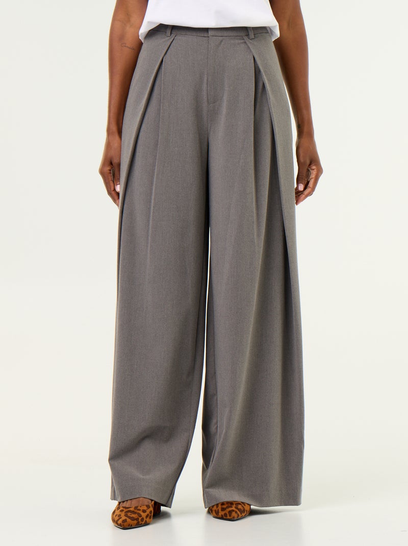 Pantalon large taille haute à pinces Gris - Kiabi