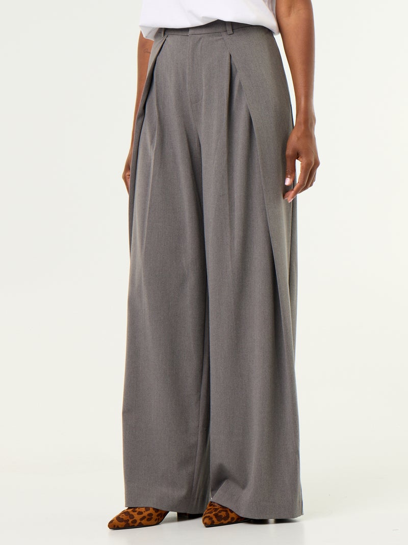 Pantalon large taille haute à pinces Gris - Kiabi