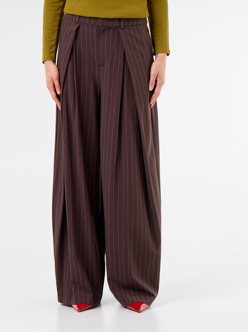 Pantalon large taille haute à pinces Marron - Kiabi