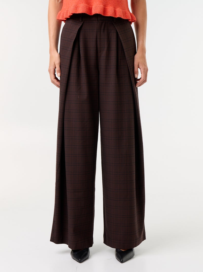 Pantalon large taille haute à pinces Marron - Kiabi