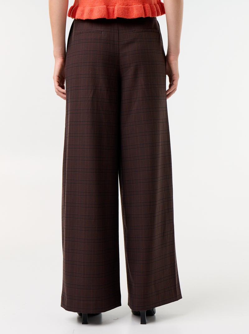 Pantalon large taille haute à pinces Marron - Kiabi