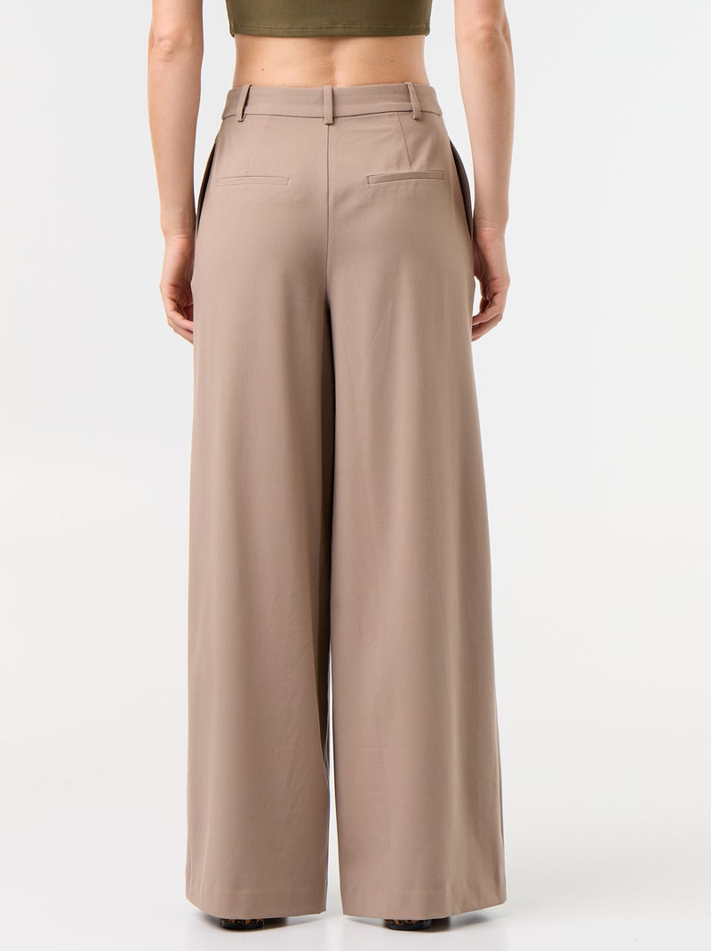 Pantalon large taille haute à pinces Marron - Kiabi