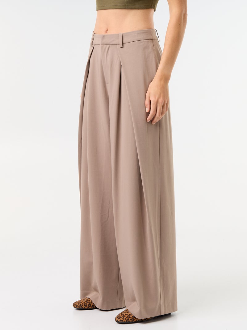 Pantalon large taille haute à pinces Marron - Kiabi