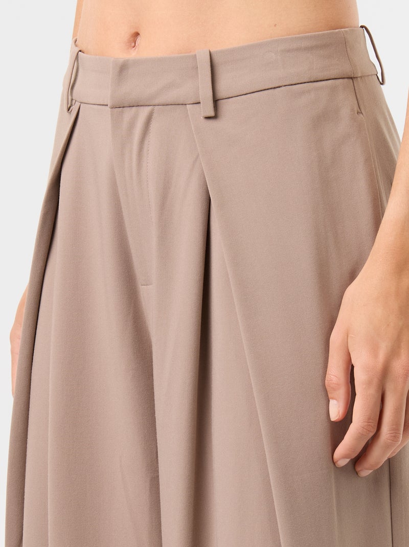 Pantalon large taille haute à pinces Marron - Kiabi