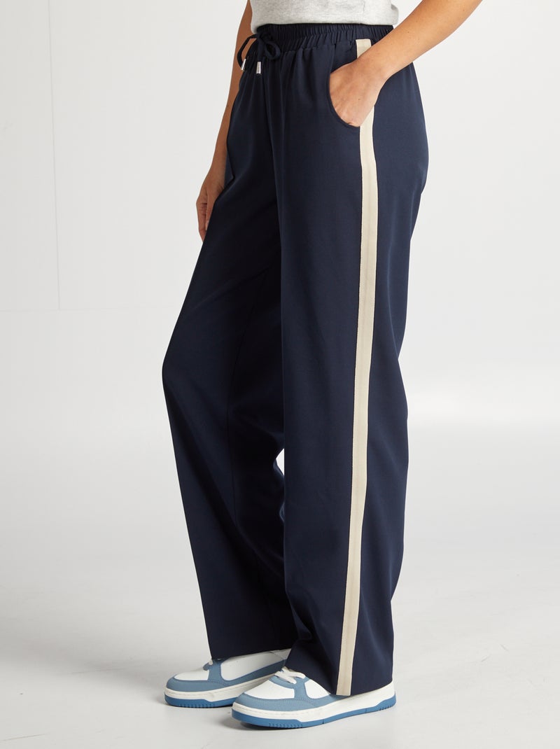 Pantalon large taille haute avec bandes contrastantes Bleu - Kiabi