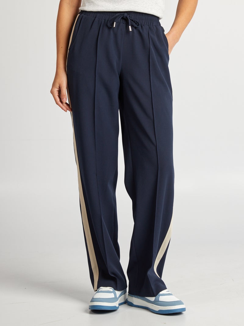 Pantalon large taille haute avec bandes contrastantes Bleu - Kiabi