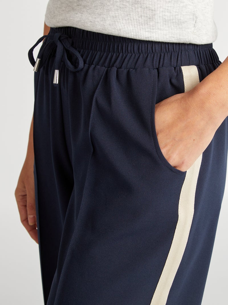 Pantalon large taille haute avec bandes contrastantes Bleu - Kiabi