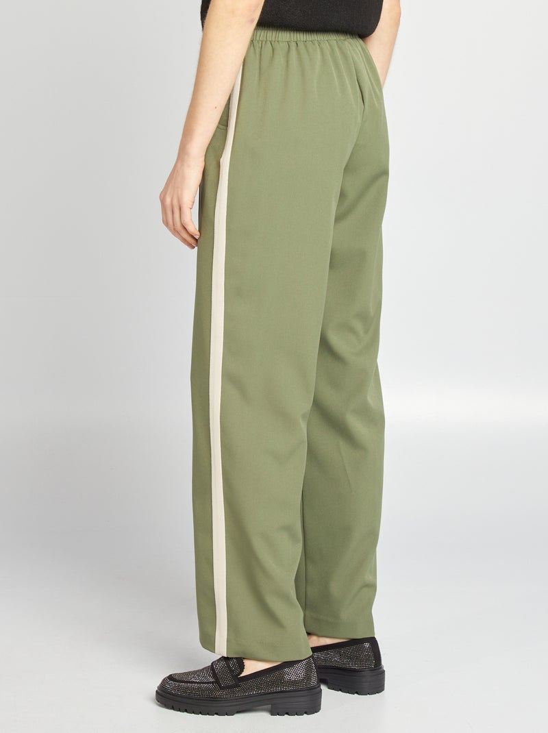 Pantalon large taille haute avec bandes contrastantes Kaki - Kiabi