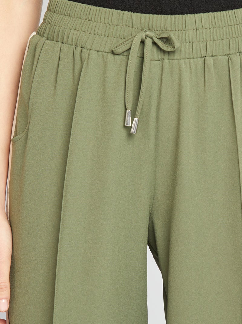 Pantalon large taille haute avec bandes contrastantes Kaki - Kiabi
