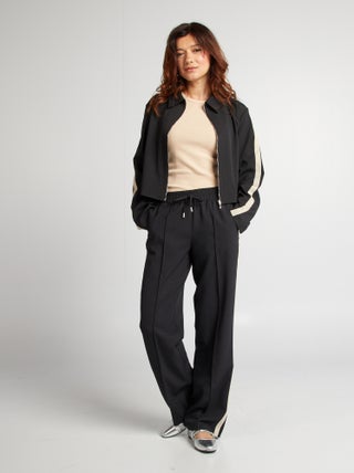 Pantalon large taille haute avec bandes contrastantes