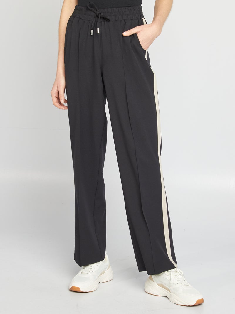 Pantalon large taille haute avec bandes contrastantes Noir - Kiabi
