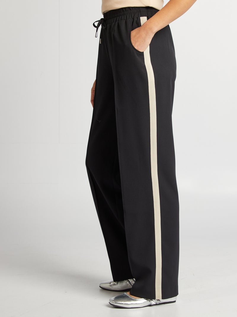Pantalon large taille haute avec bandes contrastantes Noir - Kiabi