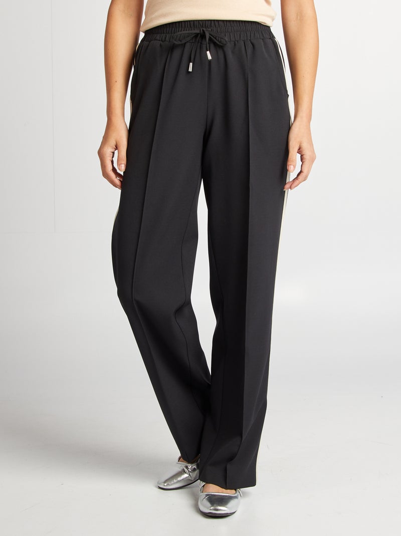 Pantalon large taille haute avec bandes contrastantes Noir - Kiabi