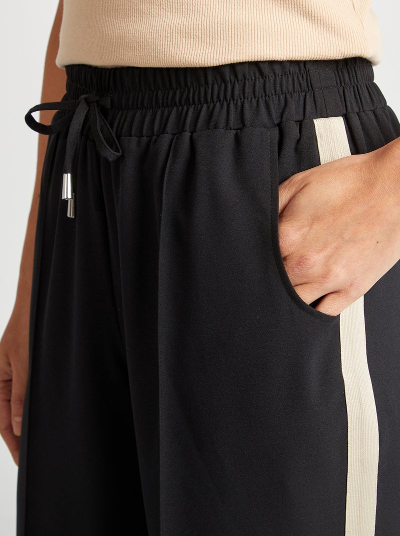 Pantalon large taille haute avec bandes contrastantes Noir - Kiabi