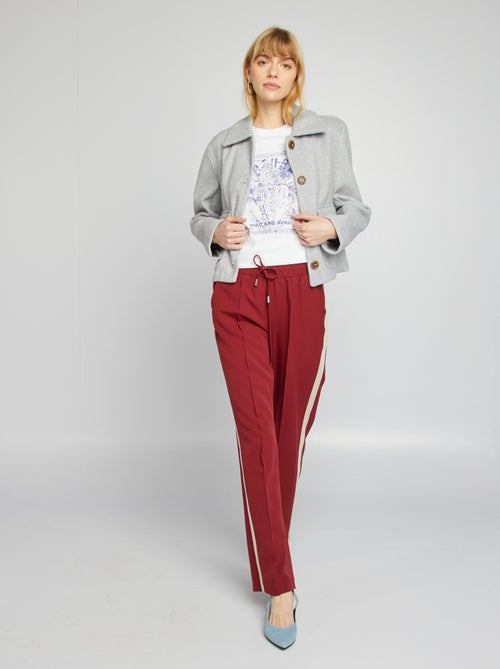 Pantalon large taille haute avec bandes contrastantes - Kiabi