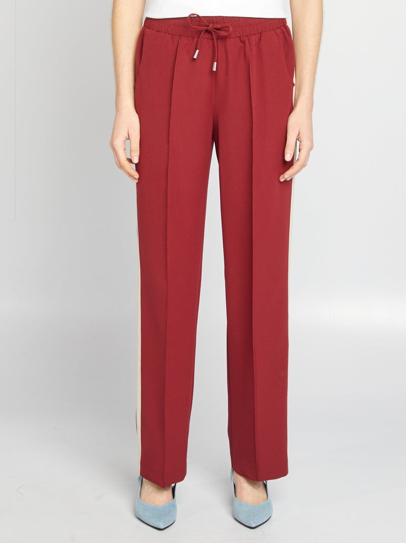 Pantalon large taille haute avec bandes contrastantes Rouge - Kiabi